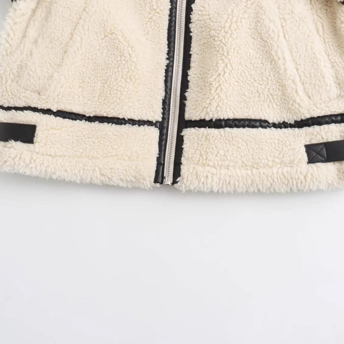 

ZBZA Autumn New Women's Faion Motorcycle Sle Coat Long Sve Streetwear Design Sensation Fluffy abbing Outerwear