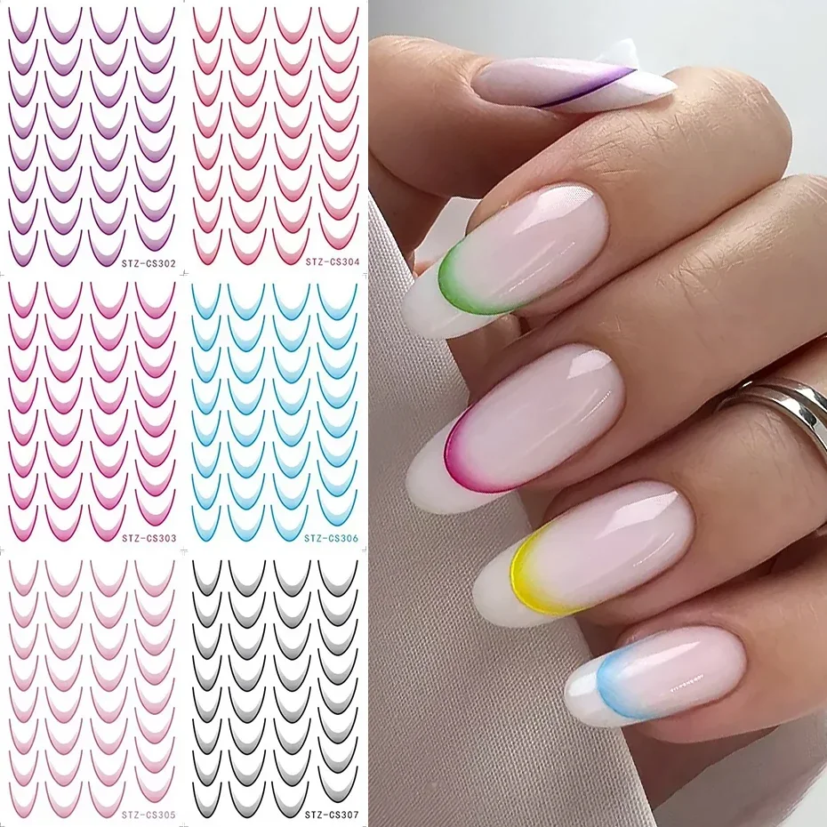 3D Gradient Color French Line Nail Stickers Design French Tip Romance Fashion Nail Accessories for DIY Decoration Stencil Tools