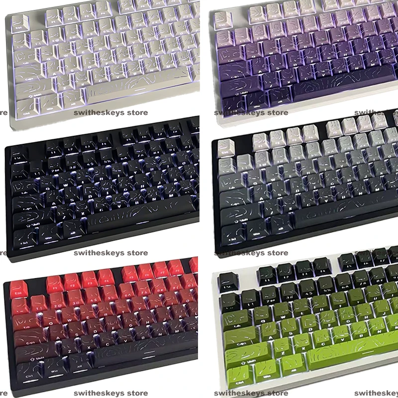 135 Keys Line Gradient Keycaps PBT Doubleshot Side Character Transparent Keycap Black White Red Cherry Key cap For MX keyboard