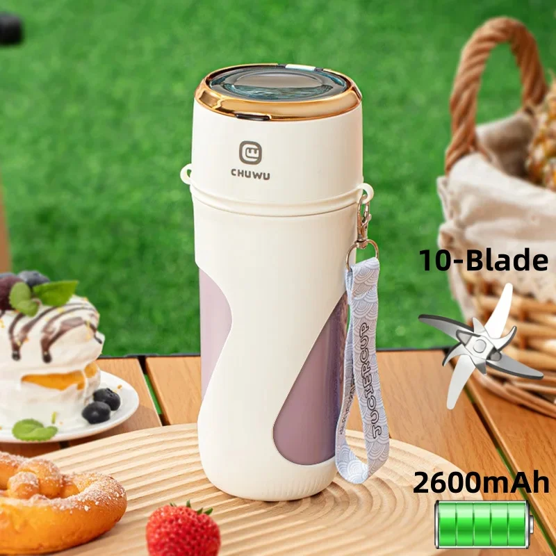 2024 New Portable Hand-held Juicer 10-leaf Blade Head Fast Juice Extraction 340ml Capacity Automatic Cleaning Wireless Juice Cup