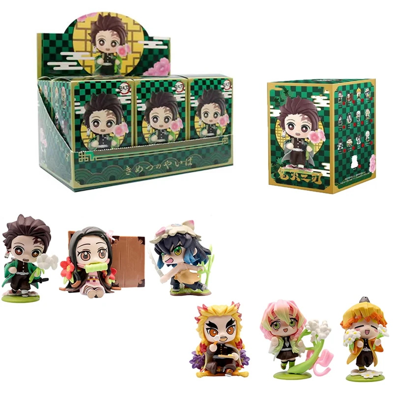 

2027 6pcs Anime Demon Slayer blind box Tanjiro Kamado Nezuko cartoon figure PVC model ornament child Christmas Halloween gift