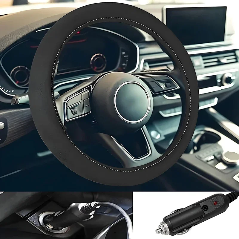 Universal 12V Heated Grip Winter Electric Heating Car Steering Wheel Cover Quick Warm in 3 Mins Anti-Slip Cover For Winter