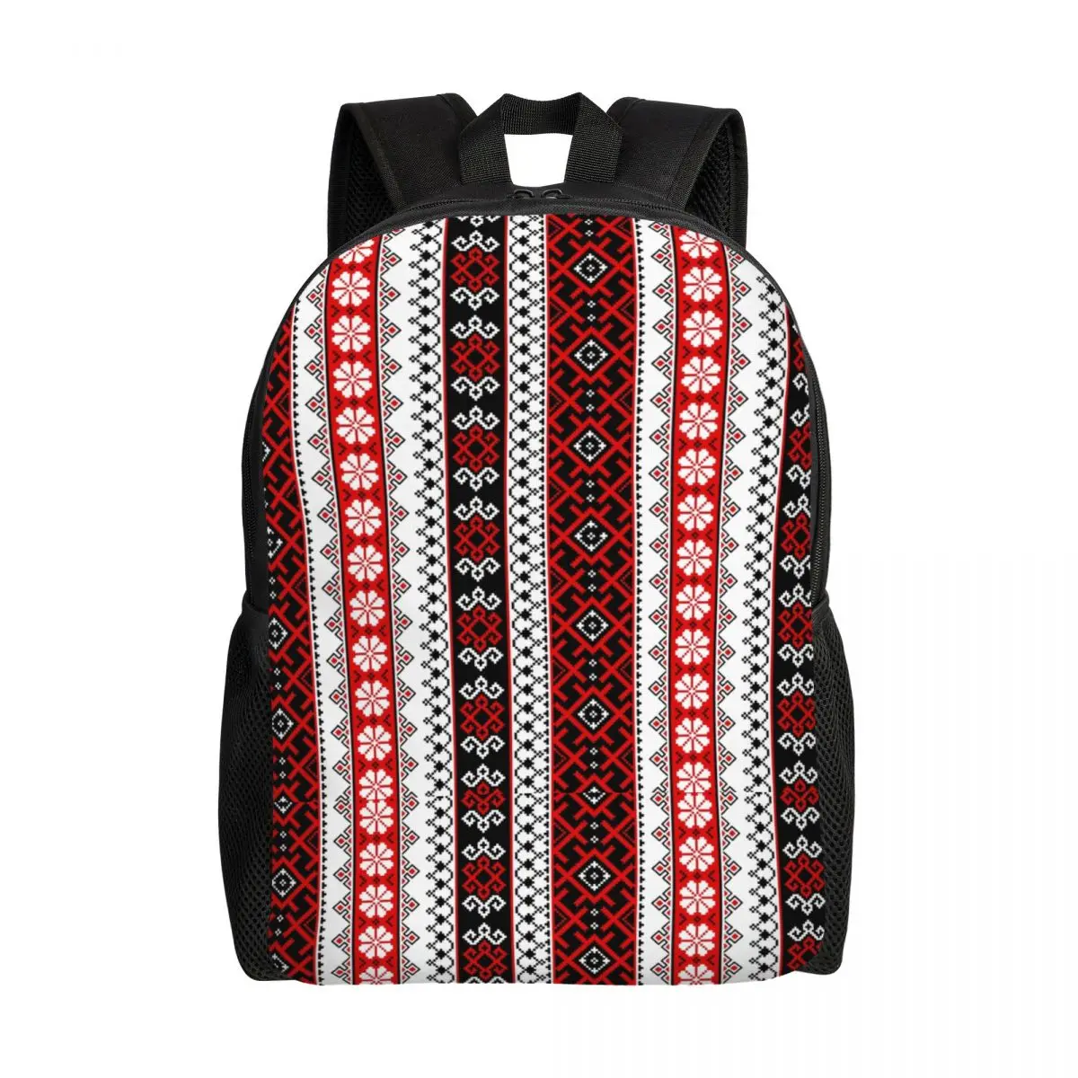 Bold Colorful Ukraine Style Vyshyvanka Embroidery Backpack Water Resistant School College Bohemian Geometric Bag Print Bookbag