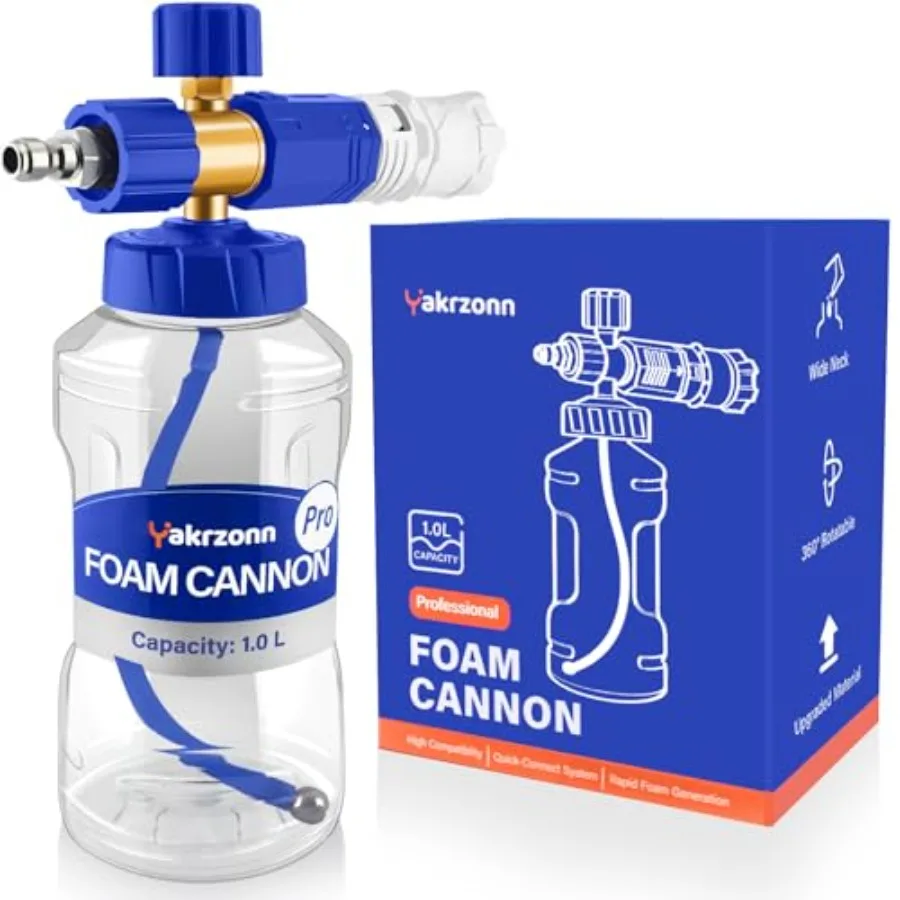 

Foam Cannon for Pressure Washer, Professional Car Cannon Lance, 1L Wide Mouth Bottle, 1/4 Inch Quick Connector, 4000 PSI, 360 R