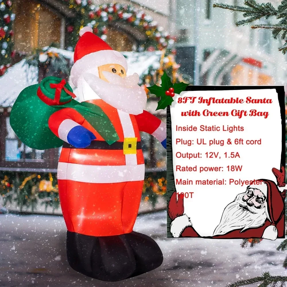 8 FT Christmas Inflatable Santa Outdoor Decorations Santa Claus with Green Gift Bag Blow Up Yard Christmas Decor -in LED Lights