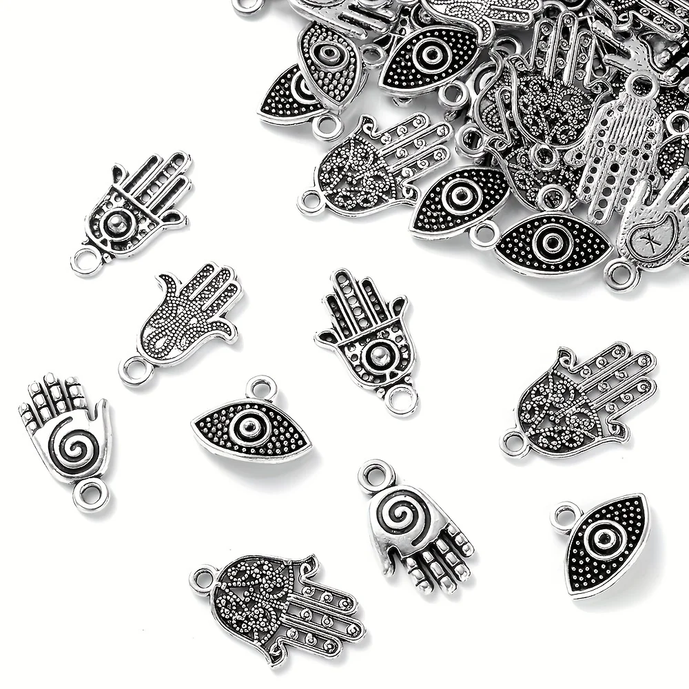 20pcs Mixed Vintage Hand Evil Eye Charms Alloy Metal Hamsa Pendants For DIY Bracelet Necklace Accessories Jewelry Making