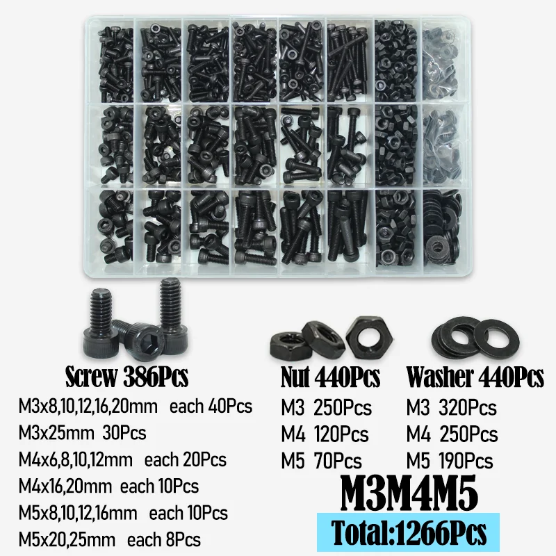 2500 bis 400 schwarzes Innensechskantschrauben-Set M2 M2,5 M3 M4 M5 M6 DIN912 12,9 Innensechskantmutter Stahl-Halbrundkopf-Innensechskantschrauben – Detail 8
