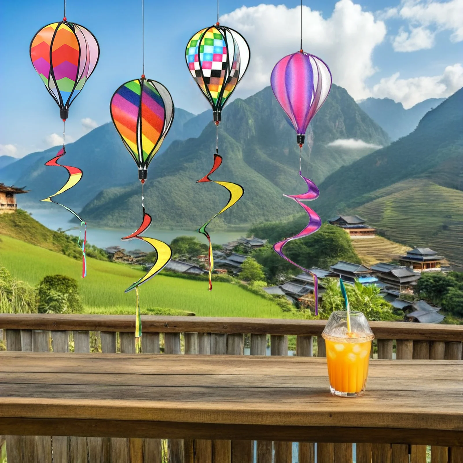 

4Pcs Hot Air Balloon Spiral Hanging Wind Durable Garden Yard Outdoor Party Decoration Hot Air Balloon Wind