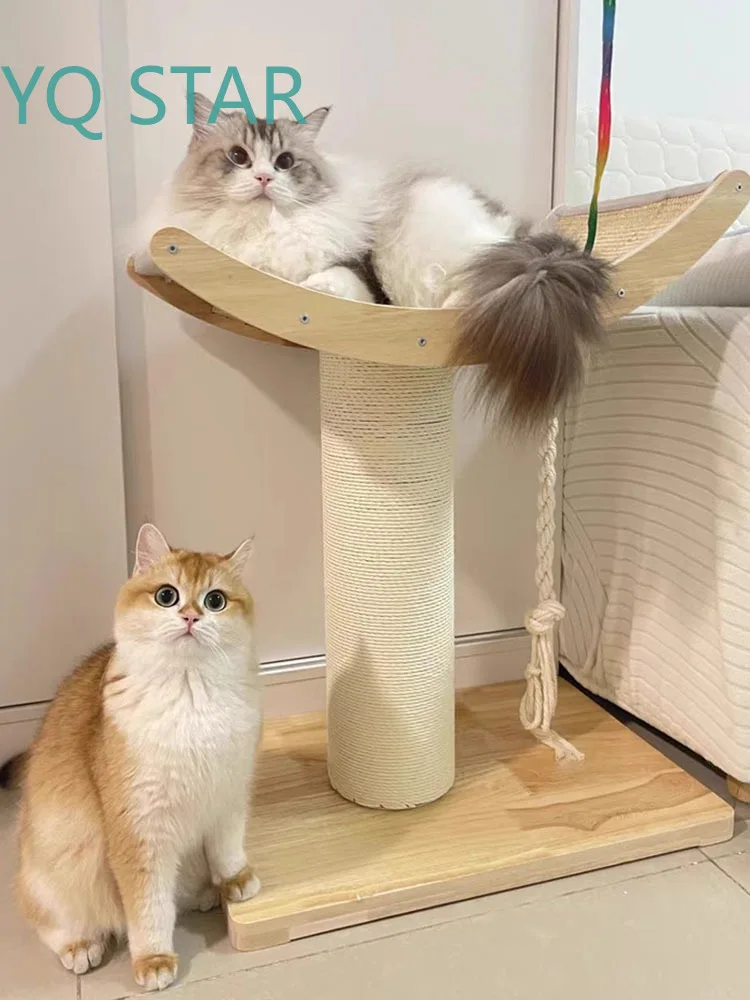 Solid Wood Cat Climbing Frame Tower with Nest Scratcher for Claw Sharpening Grip Wear Resistance for Cats Pets