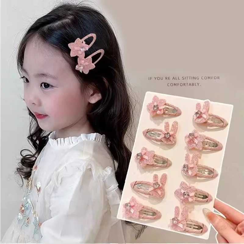 

Pink Shiny Rhinestone Rabbit Headwear Baby Girl Sequin Star Hair Clips Elastic Rubber Bands Sweet Princess Kids Hair Accessories