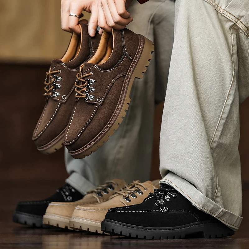 New Men's Kangaroo Moccasin Shoes Casual Versatile Heightening Loafers Spring 2026 British Style All-Match Retro Leather Shoes