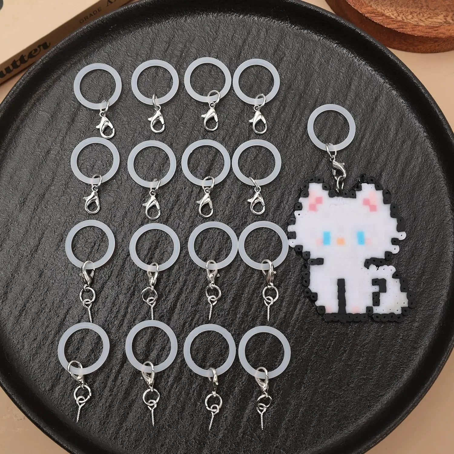Silikon-O-Ring-Schlüsselanhänger-Verbinder, 10 Stück, transparente elastische O-Ring-Schlaufe mit Karabinerverschluss für Rucksack-Reißverschluss, Taschenanhänger – Detail 8