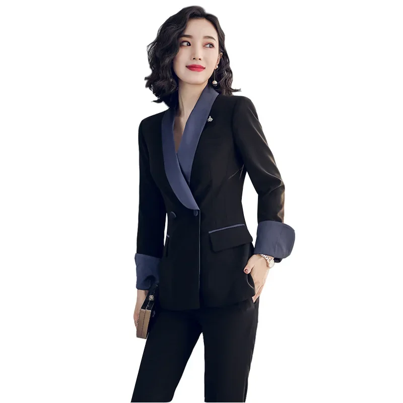 Vêtements de mode pour femmes, ensemble de pantalons trempés à double boutonnage, vêtements de travail féminins, blazer et pantalon, vêtements de bureau pour dames