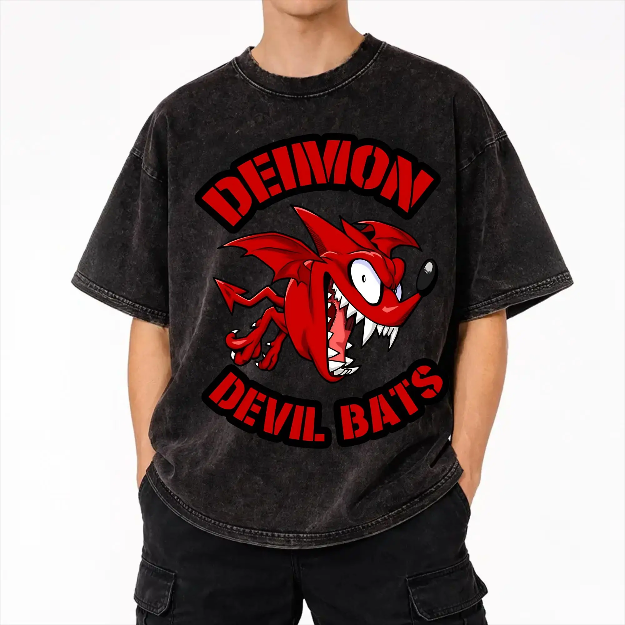 Deimon Devil Bats - Eyeshield 21 Washed T Shirts Streetwear Hip Hop Retro T-Shirts  Tees for Men Women Cotton Oversize
