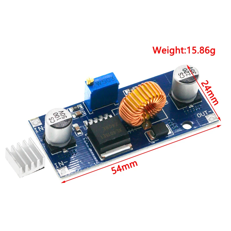 5A XL4015 DC-DC 4-38V ~ 1.25-36V 24V 12V 9V 5V 스텝 다운 가변 전원 공급 장치 모듈 방열판이있는 LED 리튬 충전기