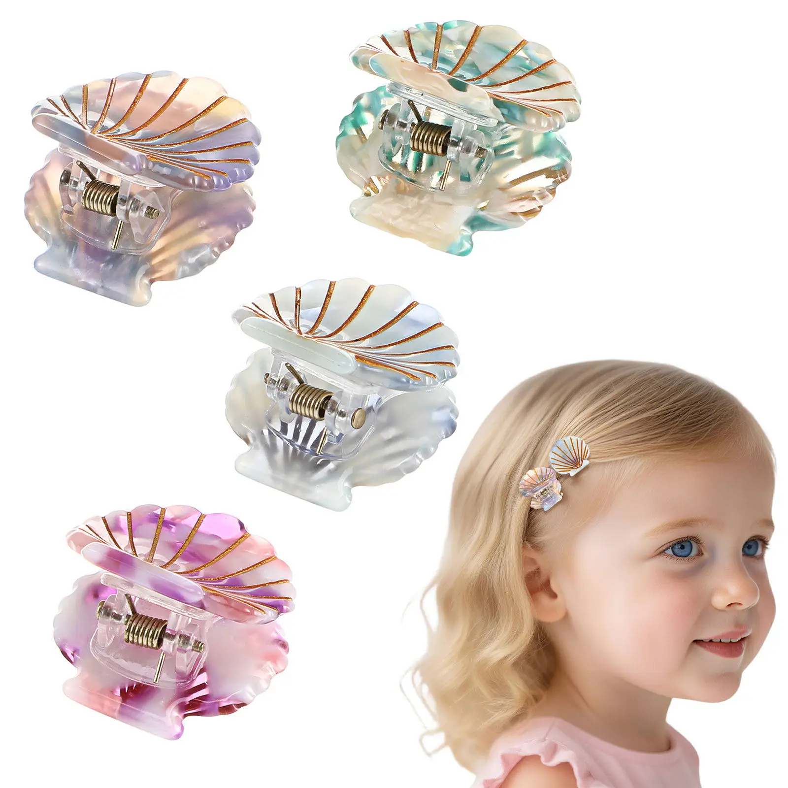 

4Pcs Shell Small Hair Claw Clips Sturdy Hair Accessories for Girls Teens Women Versatile Styling Star Claw Clip