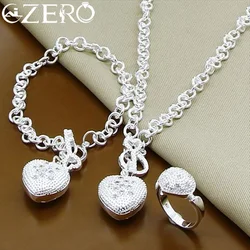 ALIZERO 925 Sterling Silver AAA Zircon Heart Pendant Necklace Bracelet Ring Set for Woman Wedding Engagement Party Jewelry Gifts