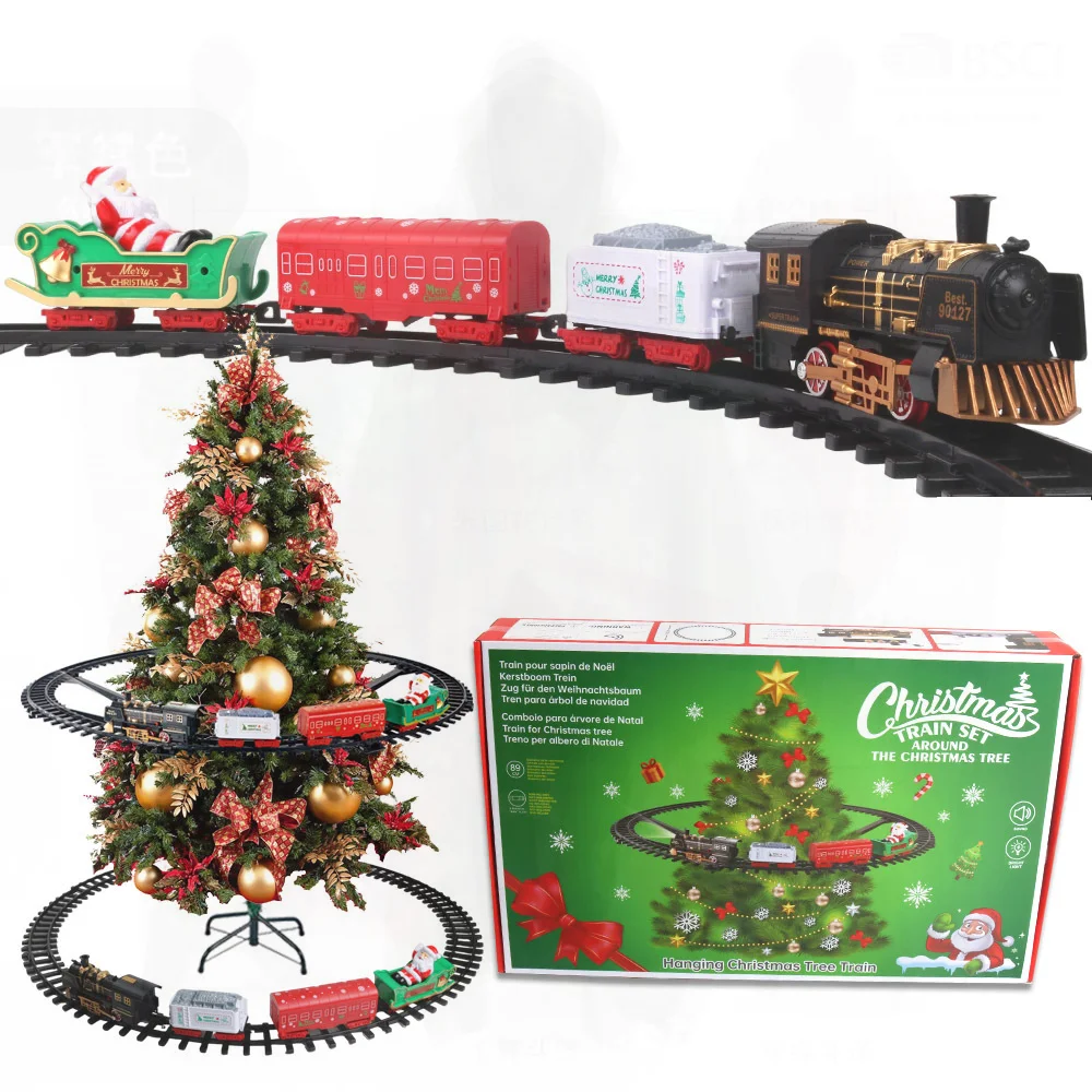 معلقة عيد الميلاد موسيقى خفيفة لعبة قطار كهربائي للأطفال التحكم عن بعد مسار السكك الحديدية بالجملة زينة عطلة في الهواء الطلق