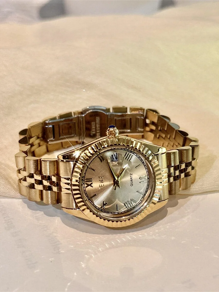 

Elegant Women'S WatchDesignCalendarGold Chain, High-End, Light Luxury, Retro, Exquisite Round Dial, Women'S Watch, Women'S Gift.