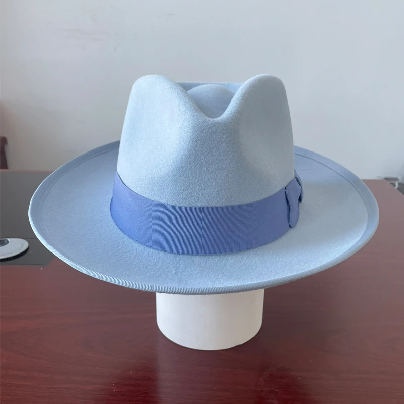 Weicher Filzhut der Marke LIHUA, Fedora-Hüte aus 100 % Wolle für Herren und Damen, himmelblau, kamelfarben, schwarze klassische Floppy-Panama-Mütze – Detail 8