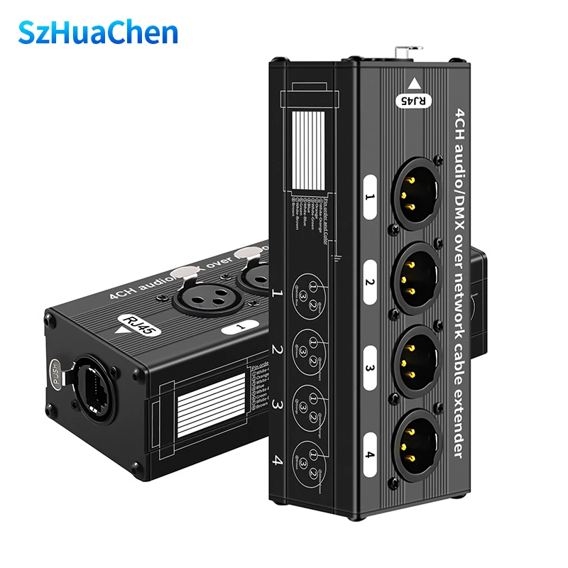 All-in-One 4 Channel Audio & DMX Extender Over Cat5e Cat6, X