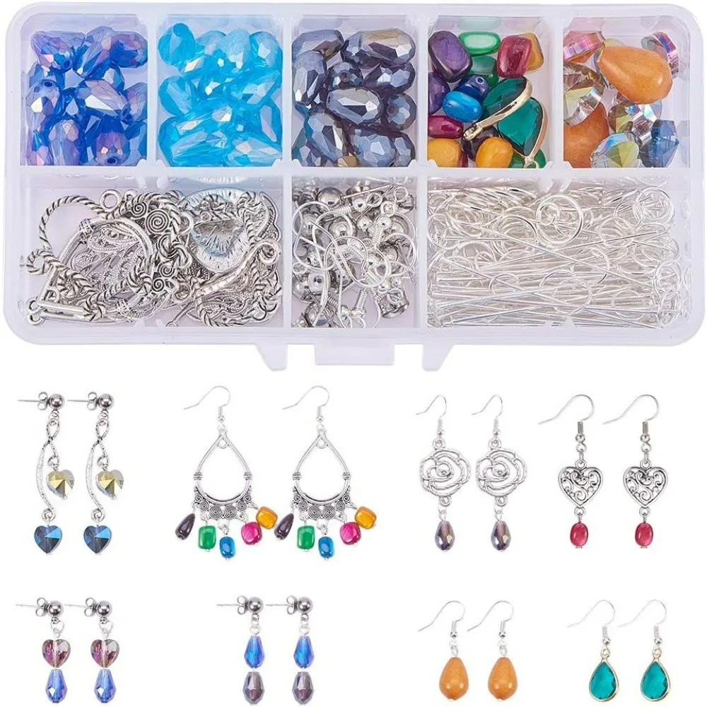 1 Box DIY 10 Pairs Chandelier Earrings Jewelry Making Starter Kit Chandelier Components Connector Charm Pendants, Shell Heart