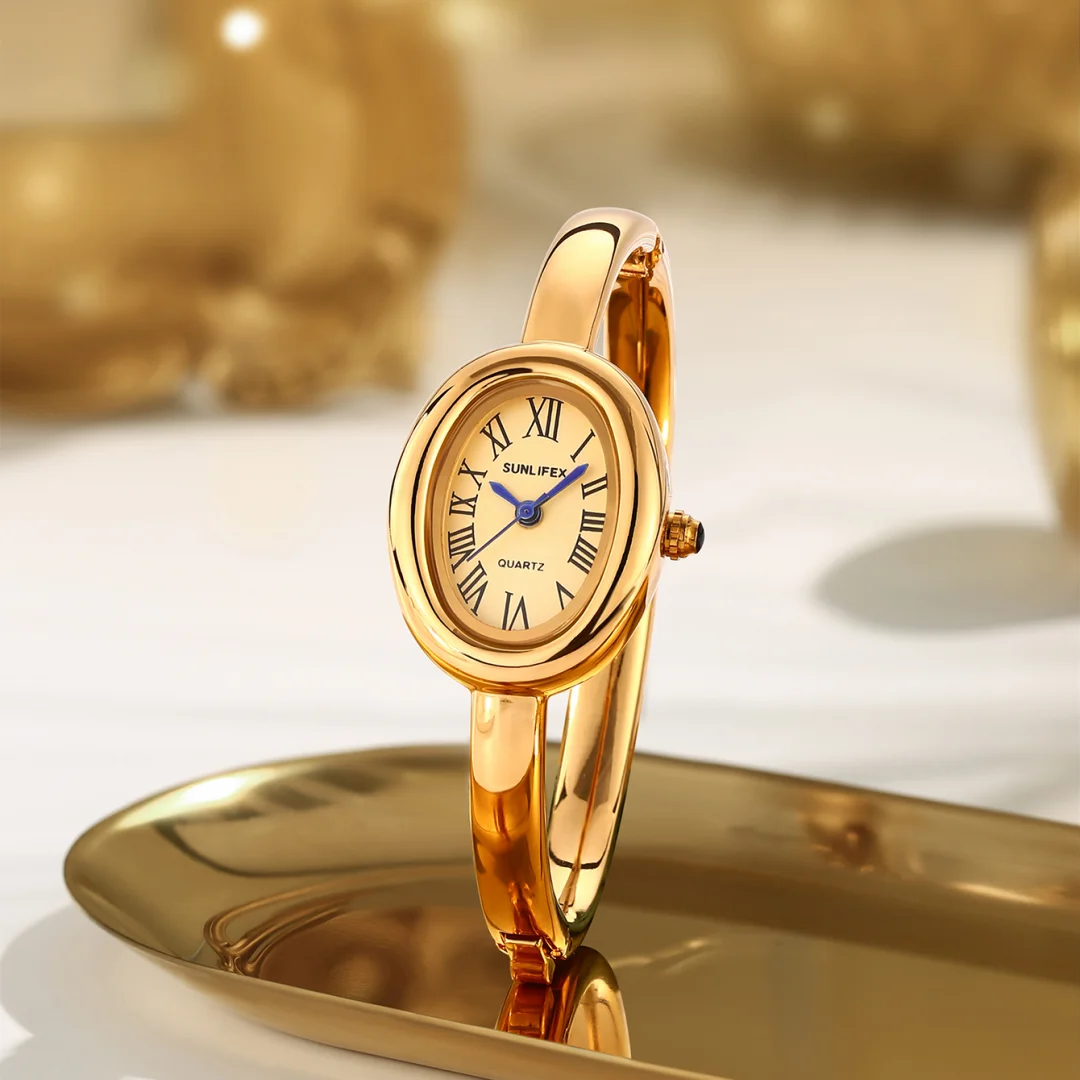 Sunlifex العلامة التجارية الشهيرة سوار المرأة كوارتز ساعة عصرية الذهب الإسورة ساعة اليد السيدات روما ساعة مزدوجة Reloj De Mujer