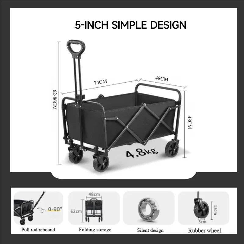 Portable Foldable Camping Wagon Hand Cart, Outdoor Picnic Pull‑along Trolley for Shopping Beach Camping
