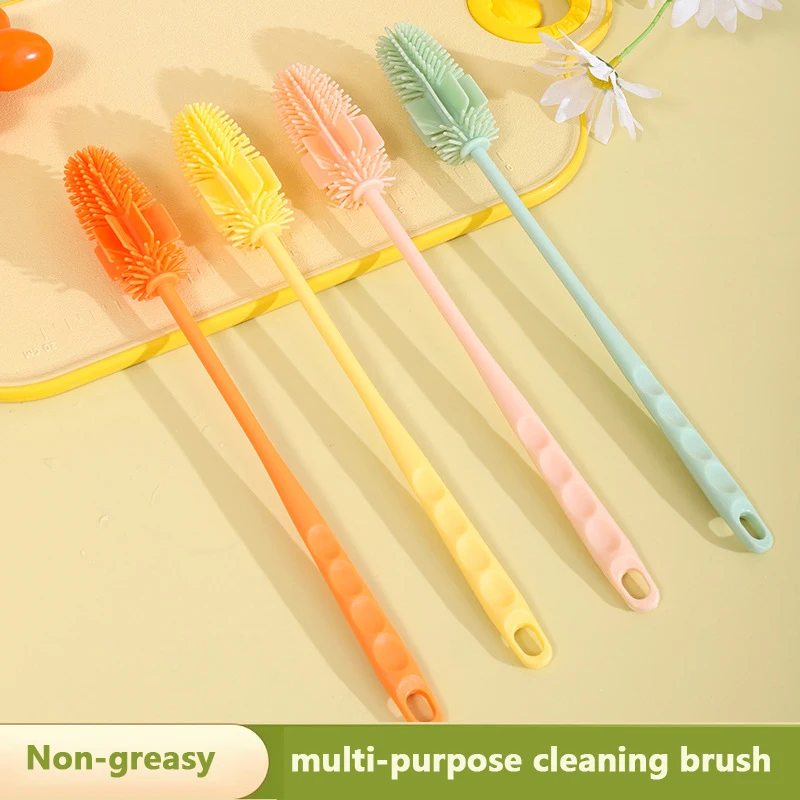 Long Handle Silicone Milk Bottle Brush Cup Scrubber Glass Cleaner Kitchen Cleaning Tool Drink Bottle Glass Cup Cleaning Brush