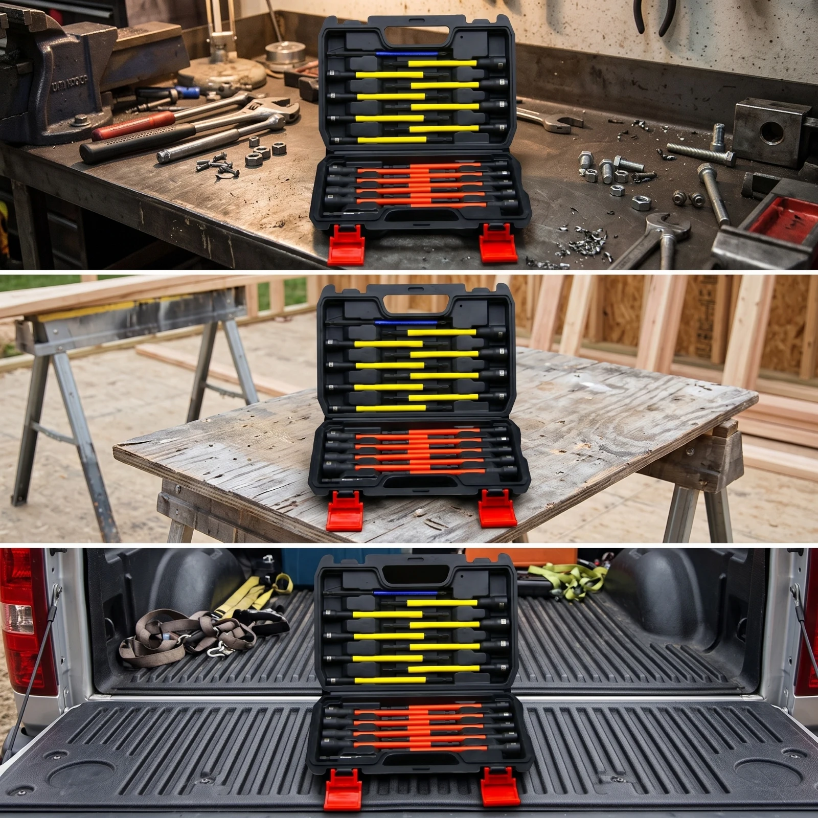 19 Pieces Socket Driver Set Heavy-Duty Socket Set with Case Hand Tools Reinforced Rust-Resistant for Mechanics, Auto Repair