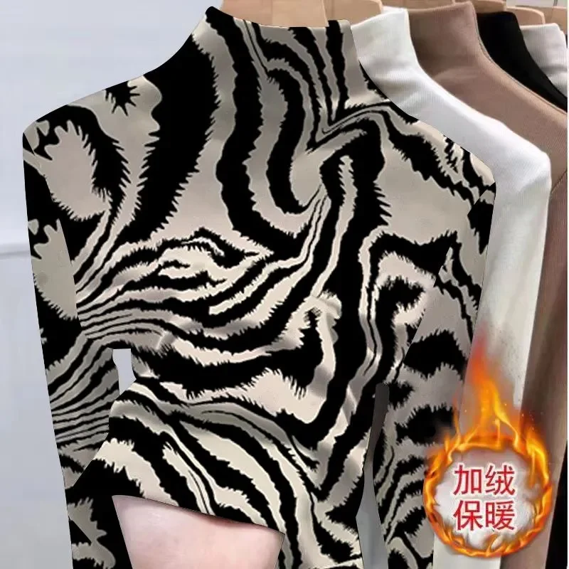 Leopard Print Half Turtle Neck German Velvet Base Women's New Autumn and Winter Long-sleeved Top