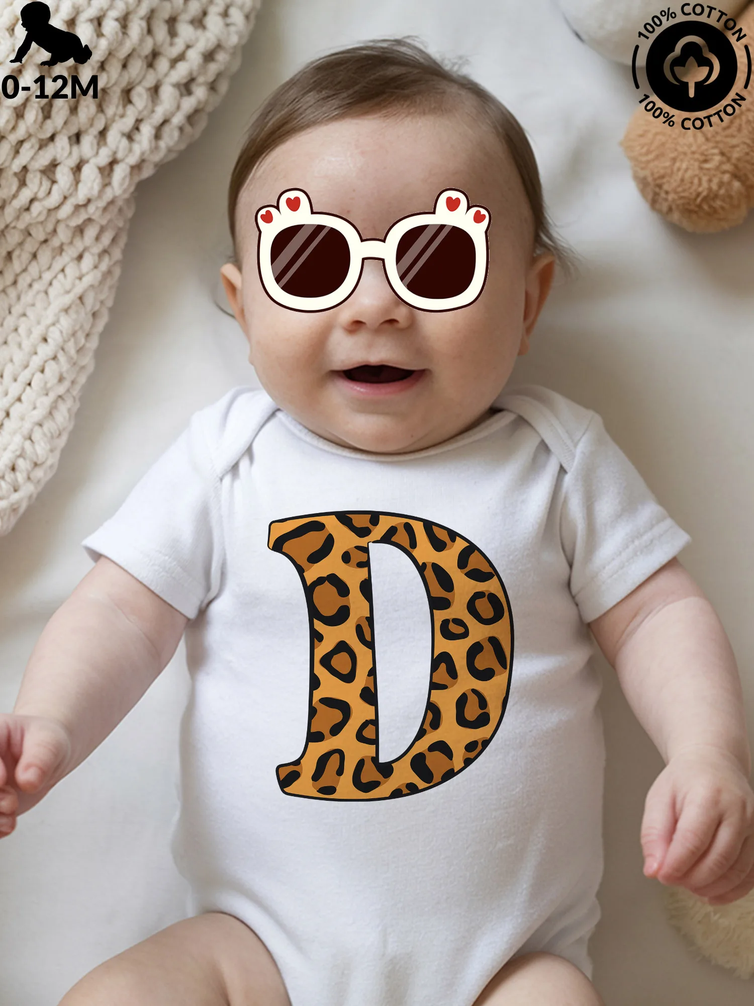 

Детский комбинезон-слип унисекс с леопардовым принтом и буквой D, из чистого хлопка, мягкий, всесезонный, белый, 190 г/м²