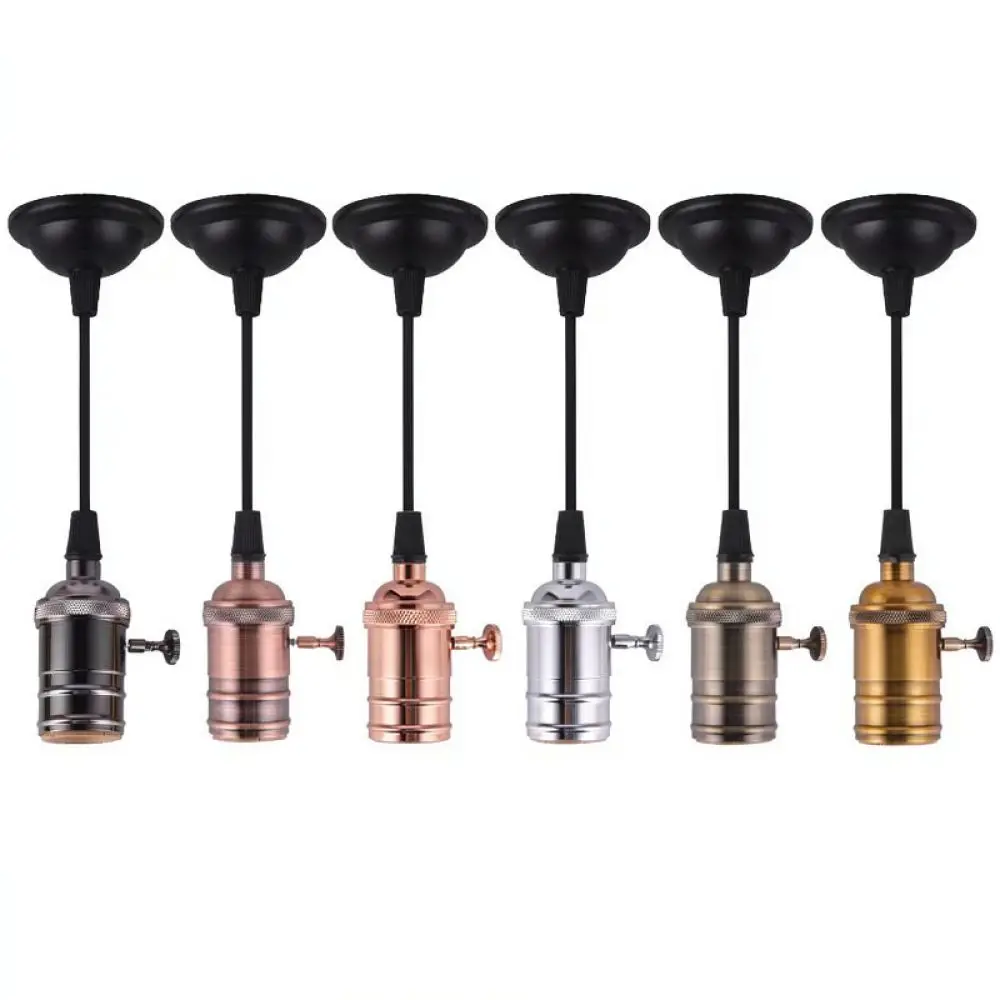 Modern Retro E26 E27 Aluminum Light Socket With Knob Switch Lamp Base For Wall Pendant Light Repair Home Lighting