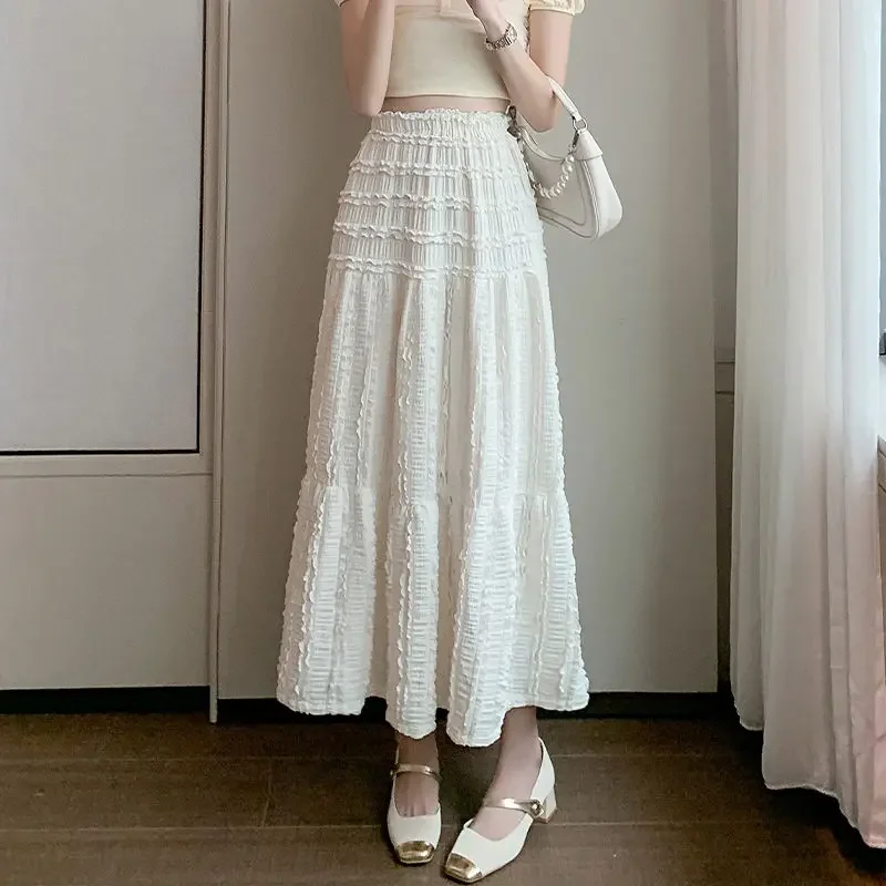 Saias femininas de cintura alta retalhos midi preto novo em y2k vintage verão 2025 luxo elegante casual chique streetwear saia feminina