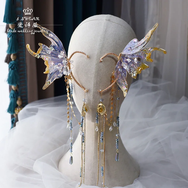 Chinese Wedding Liquid Flower Crystal Mermaid Princess Crown Hair Accessories Hanfu Head Accessories Purple Crystal Headdress