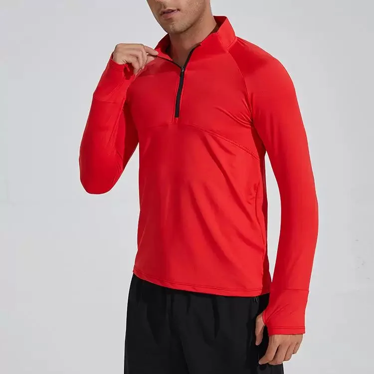 Men's Sports Running Long Sleeve Semi Zip Athletic Shirt Workout Top Comfortable Quick Dry Stand Collar Slim Fitted Base Layer