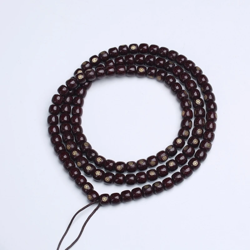 Bracelet-Moon Bodhi Beads, Inlaid With Copper Swastikas, Zen-Inspired Hand-Held Accessory