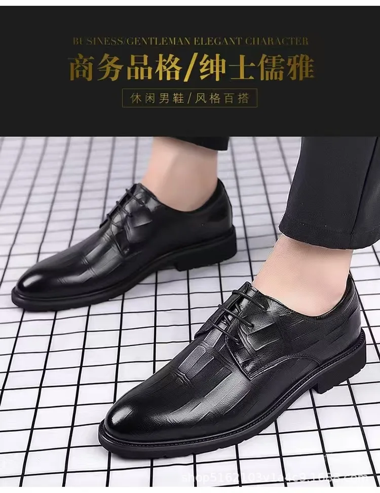 2026 Frühling Herbst Herren Schnürschuhe Business Casual Kunstleder Schuhe Geprägtes Design Versteckter Absatz Bequeme Anzugschuhe – Detail 3