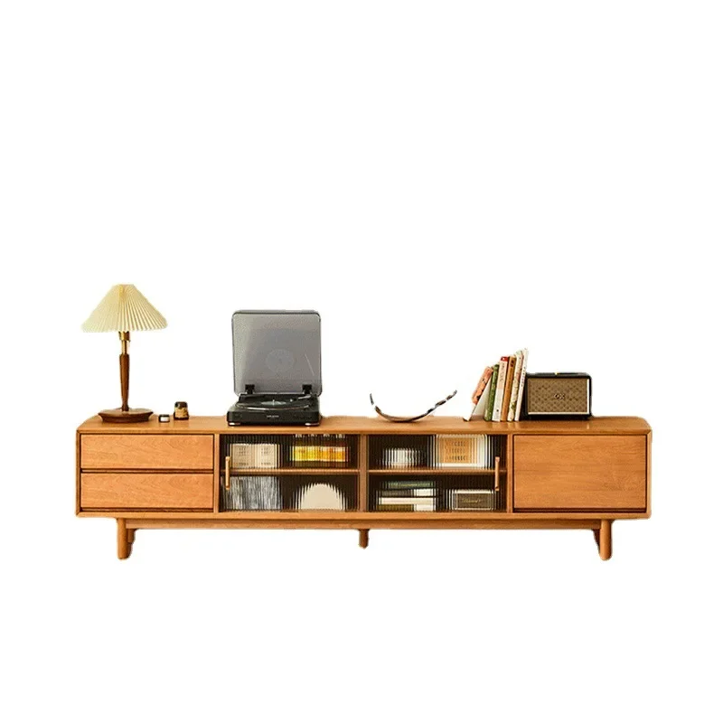 

Solid wood TV cabinet coffee table combination Nordic style cherry wood log glass furniture Small apartment modern and simple