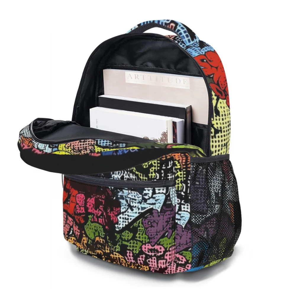 Synr 70s Retro Comic Graffiti Print Sac à dos universitaire étanche pour garçons, haute capacité, 17 ", nouvelle mode ﻿ ﻿