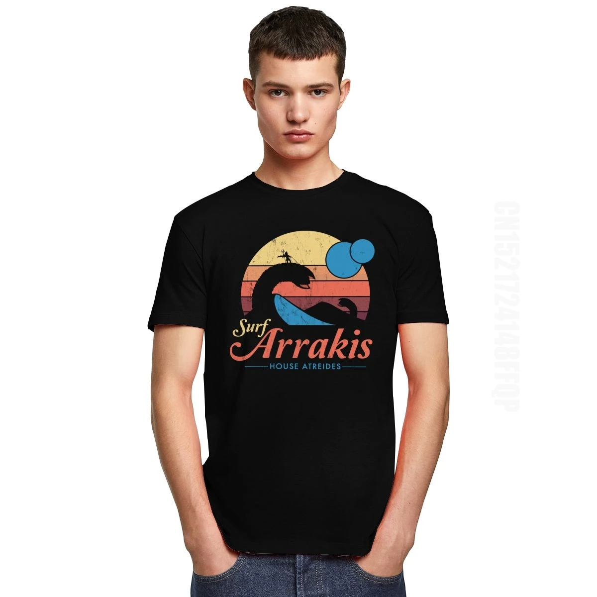 Fashion Visit Arrakis Tshirt Men Dune Shirt Great Wave Vintage Distressed Surf House Atreides T-shirt Soft Cotton Surfer Tee Top