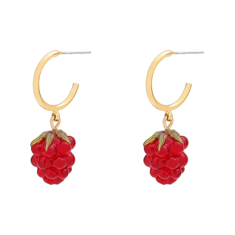 Vintage Berry Handmade Glazed Raspberry Earrings for Women