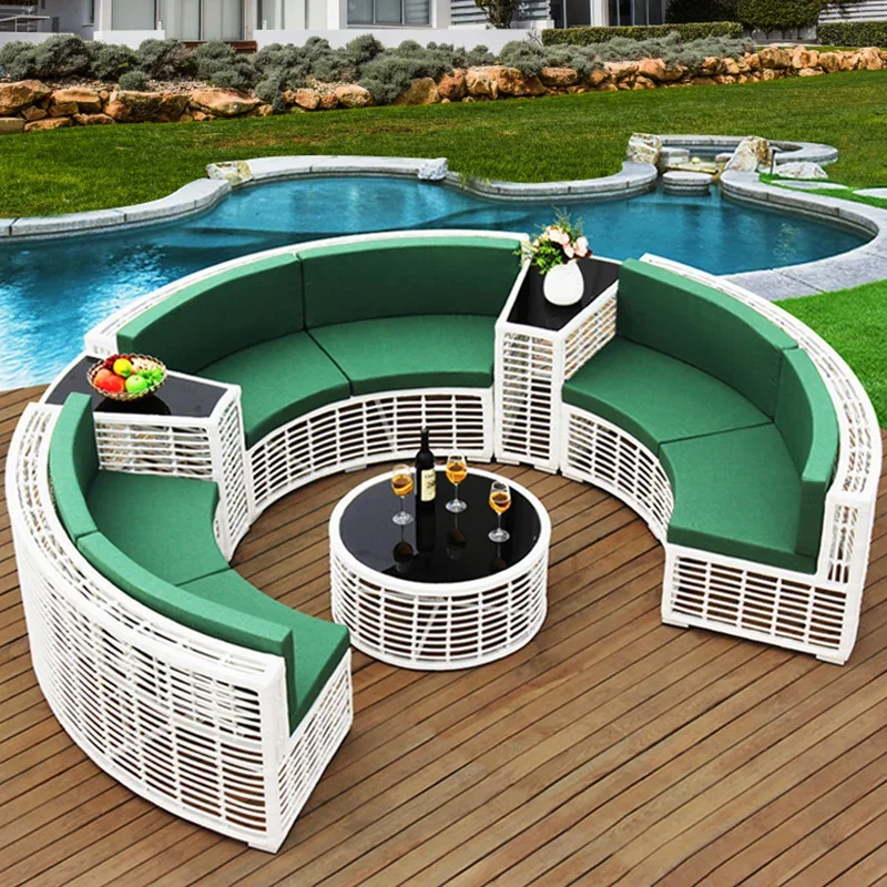 Circular arc semi circular rattan sofa combination imitation rattan sofa rattan woven sofa rattan sofa