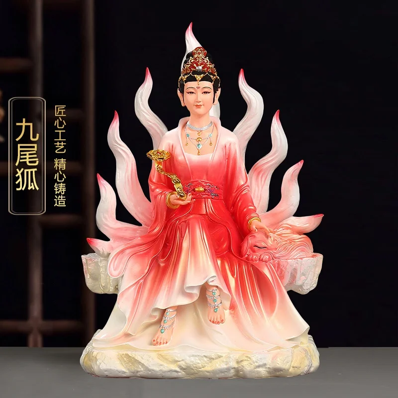 Resin Nine-Tailed Fox Fairy Statue - Feng Shui Spirit Fox Figurine, Home Altar Decoration & Blessing Ornament