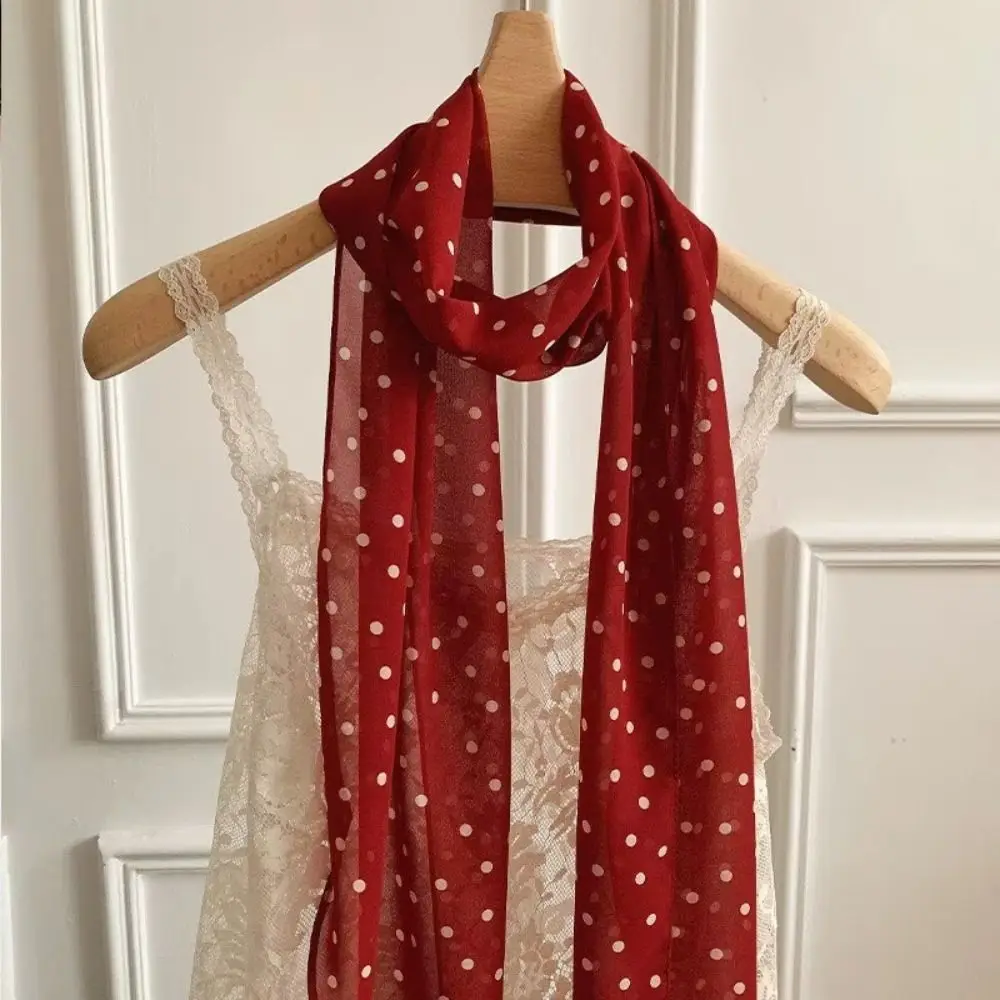 

New Red Color Korean Style Scarf Polka Dot Pattern Trendy Long Scarf Neck Ribbon Women Fashion
