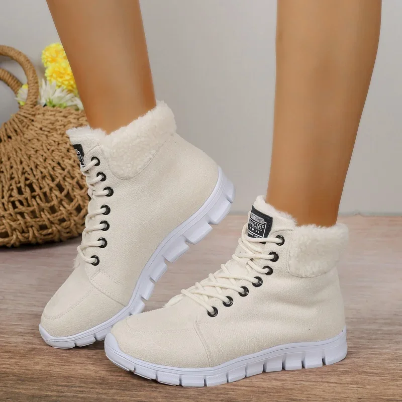

New Round Toe Flat Bottom Cross Strap Cuffed Plush Fashionable Short Boots Winter Warm and Comfortable Casual Women's Shoes