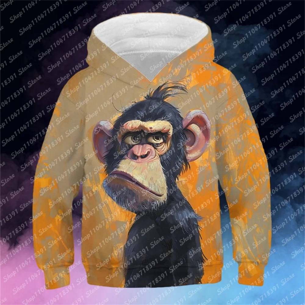 

MINISO Children's Clothing Boys Hoodies Cute Monkey Printed Casual Child Sweatshirt Girls Teen Autumn Winter Kids Tops Pullover