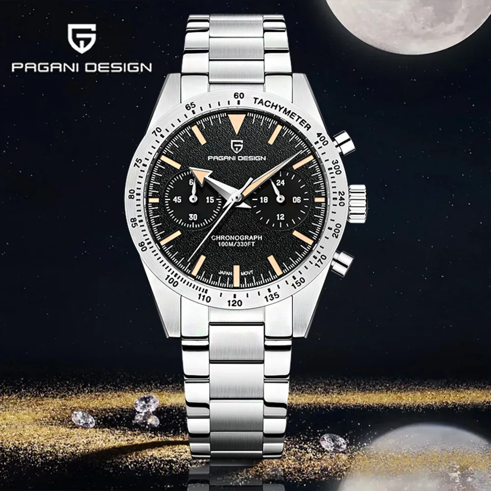 Pagani design watch 2026 new luxury quartz men's watch VK64 speed men's chronograph all-steel sapphire waterproof clock gift box