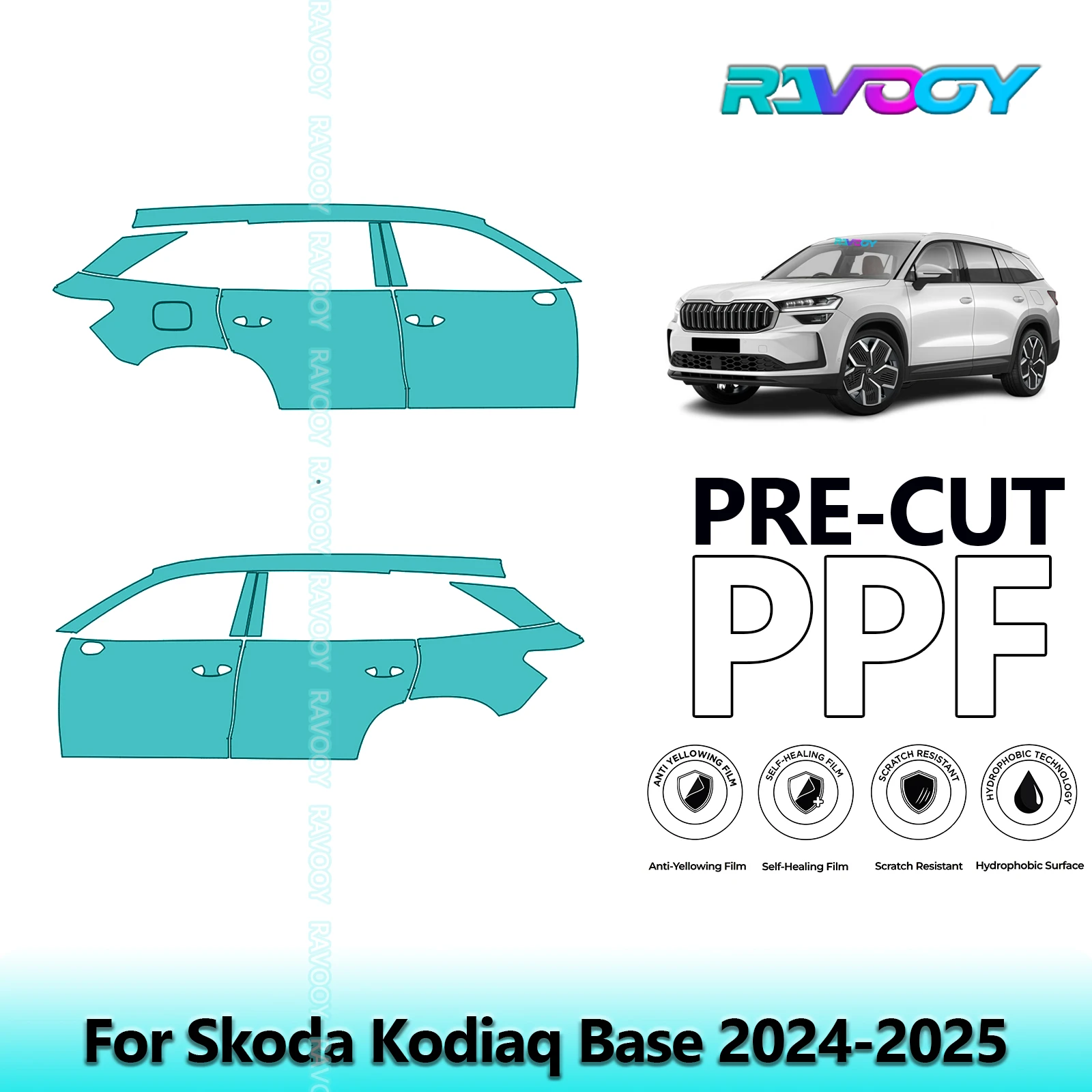 

For Skoda Kodiaq Base 2024-2025 8.5mil Clear Matte Pre-Cut PPF Door & A/B Pillar Kit TPU Paint Protection Film Set