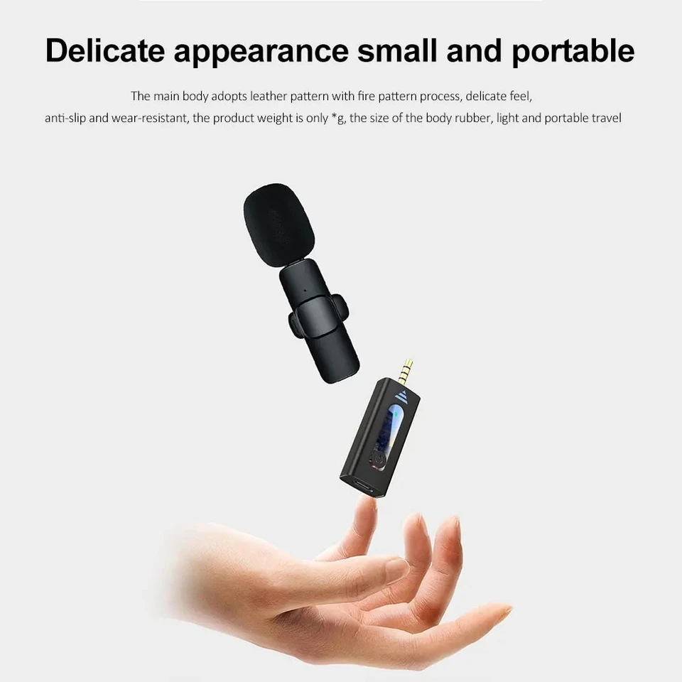 Micrófono de solapa inalámbrico profesional Bluetooth doble con botón para iPhone Android celular PC 5